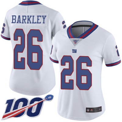 Nike New York Giants #26 Saquon Barkley White Women's Stitched NFL Limited Rush 100th Season Jersey